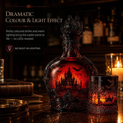 🦇 Gothic Vampire Castle Decanter & Tumbler – Dark Elegance Barware for Whisky Lovers