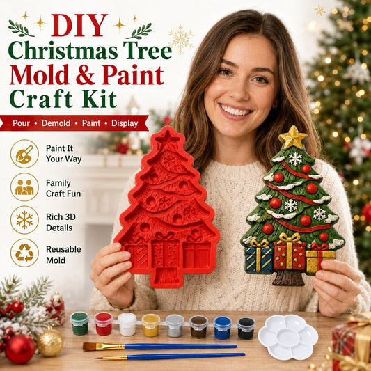 🎄 DIY Christmas Tree Mold Kit – Reusable Silicone Mold with Paints, Brushes & Palette, Complete Family Craft Set for Handmade Holiday Decor