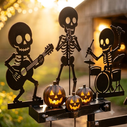 Halloween Skeleton Metal Drummer Kinetic Wind Spinner