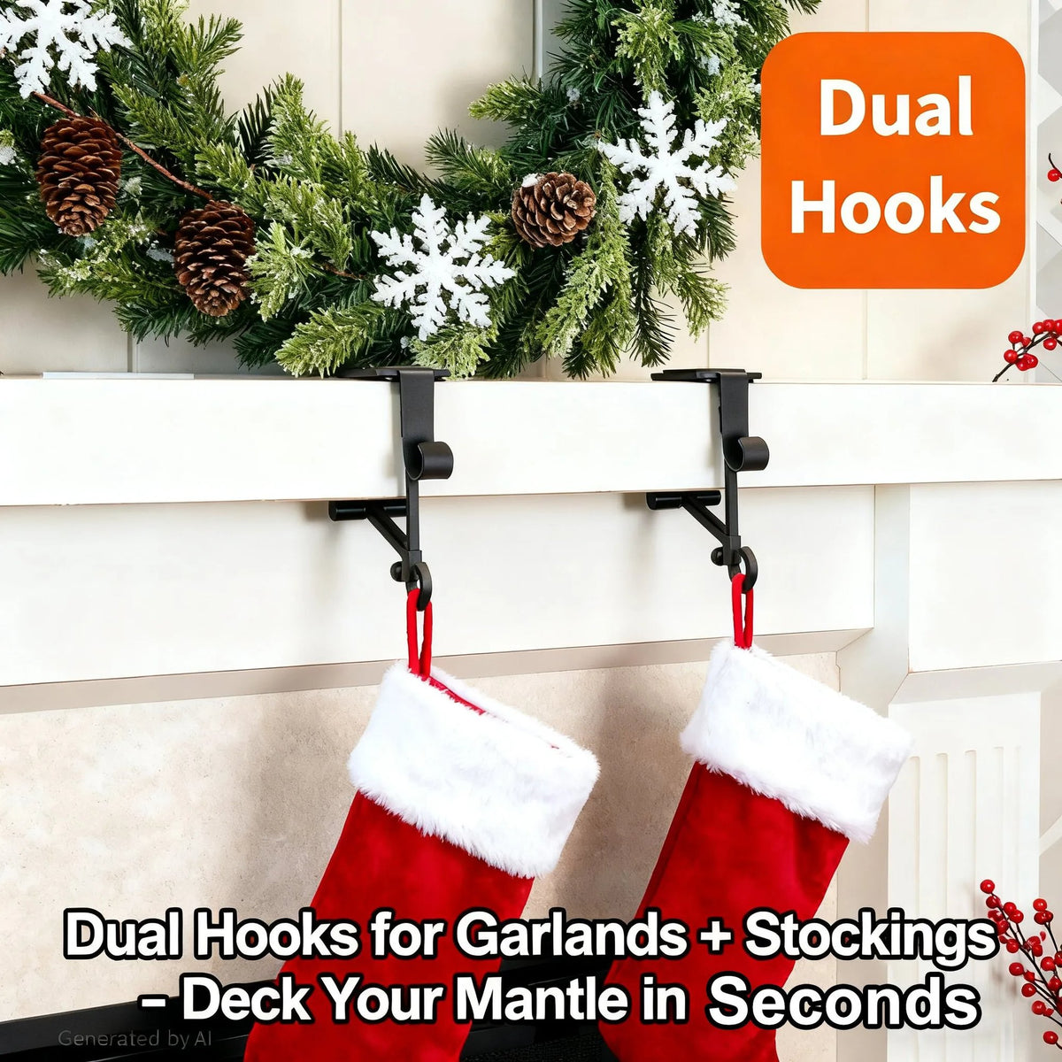 🎄🪝Adjustable Stocking & Garland Fireplace Mantel Hanger