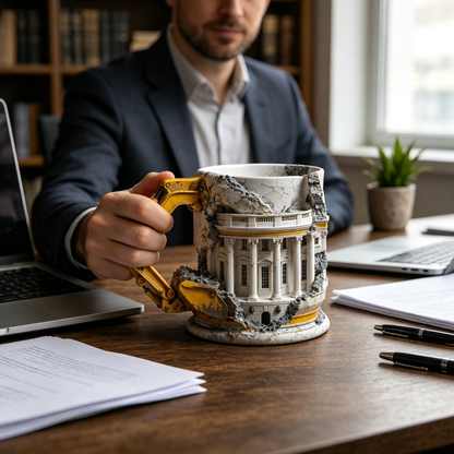 🚧3D Excavator Ruin Building Mug🏗️ Industrial Sculpted Coffee Cup, Unique Gift for Engineers & Construction Lovers