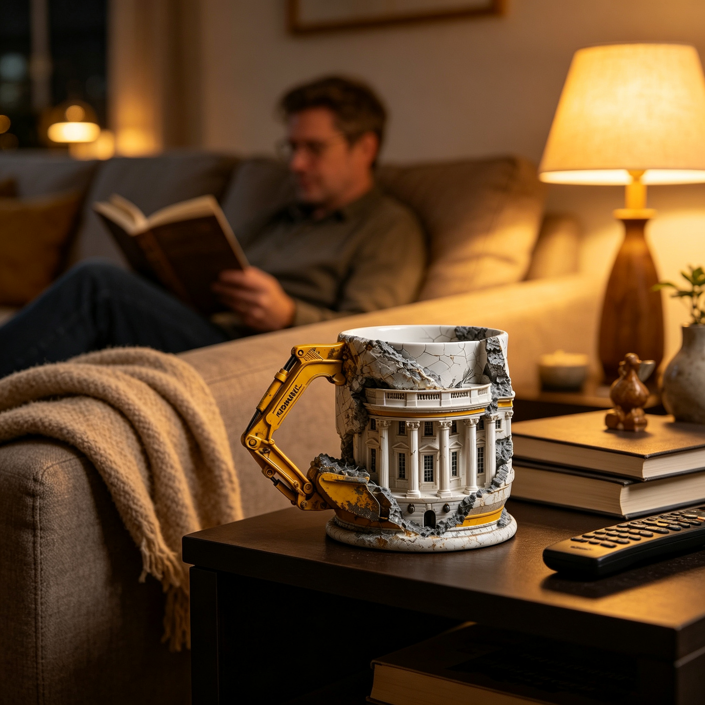 🚧3D Excavator Ruin Building Mug🏗️ Industrial Sculpted Coffee Cup, Unique Gift for Engineers & Construction Lovers