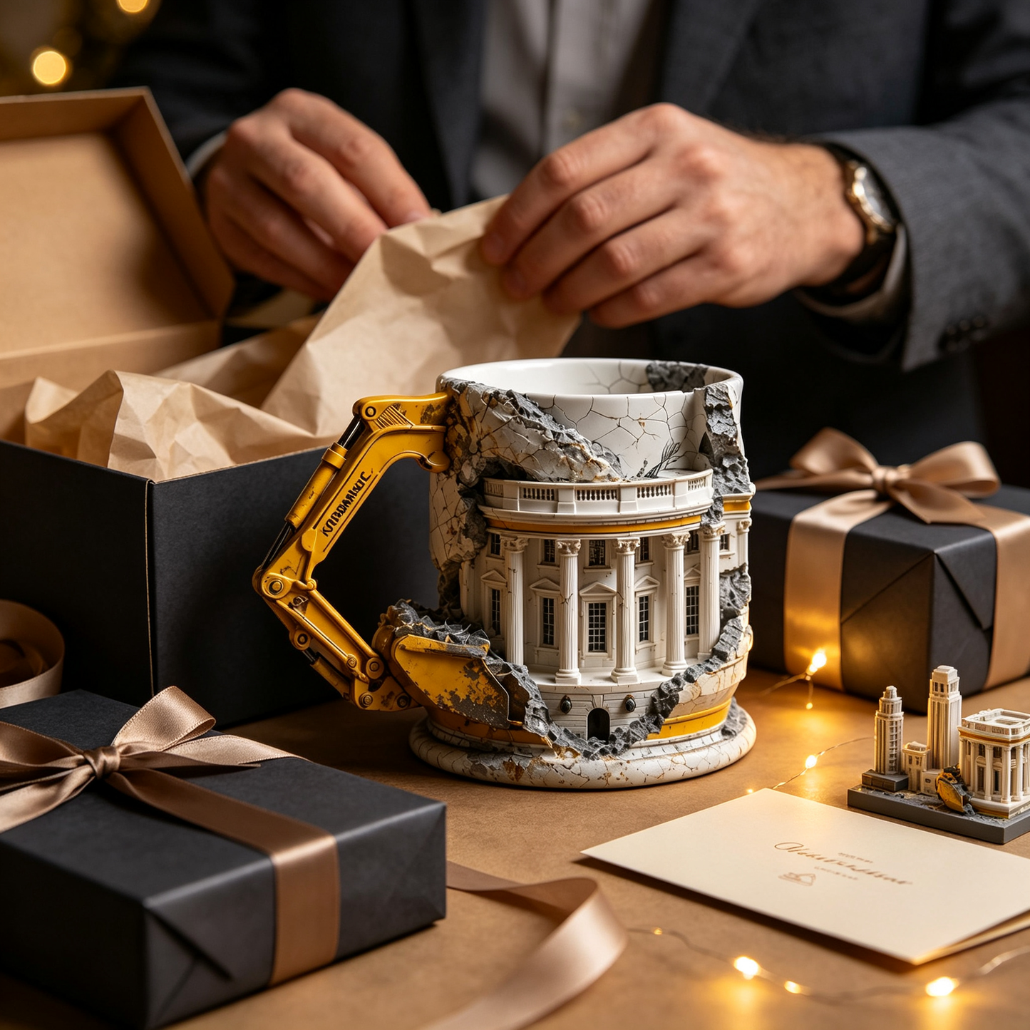 🚧3D Excavator Ruin Building Mug🏗️ Industrial Sculpted Coffee Cup, Unique Gift for Engineers & Construction Lovers