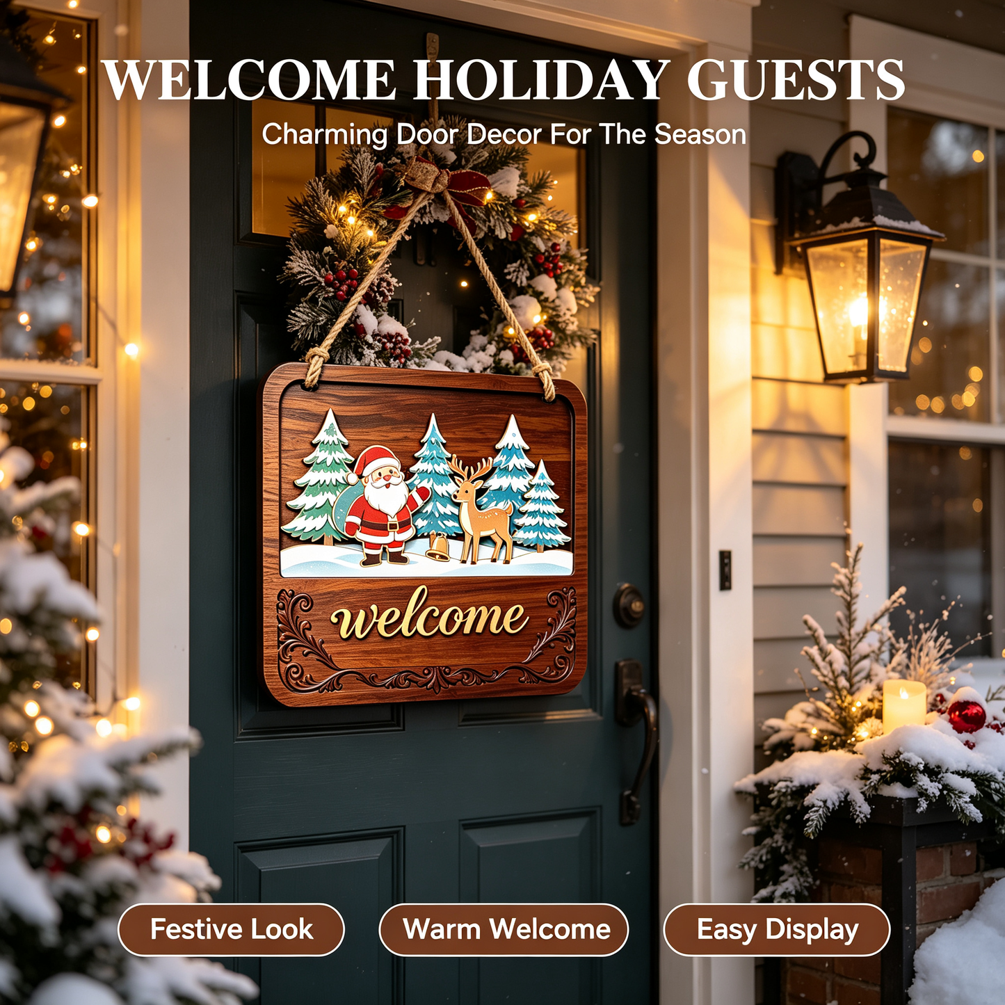 🏡Seasonal Interchangeable Wooden Welcome Sign Rustic Swap‑Out Inserts Door Hanger for Holiday Home Decor
