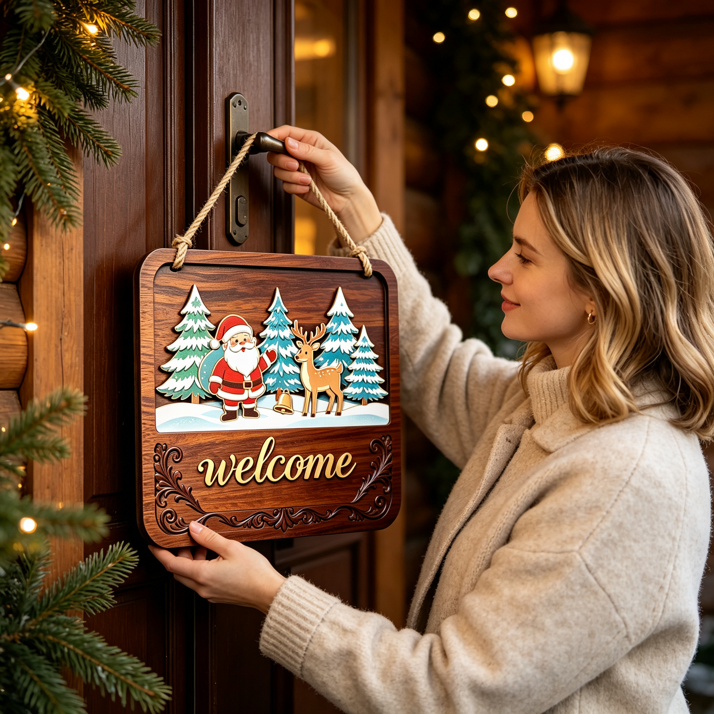 🏡Seasonal Interchangeable Wooden Welcome Sign Rustic Swap‑Out Inserts Door Hanger for Holiday Home Decor