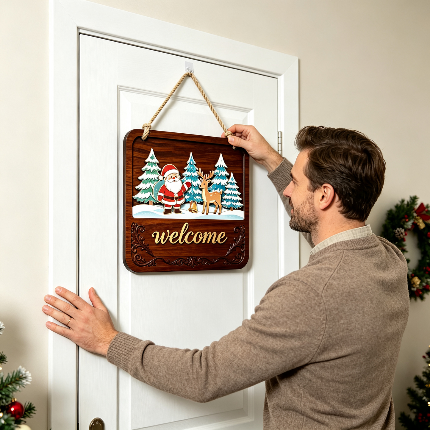 🏡Seasonal Interchangeable Wooden Welcome Sign Rustic Swap‑Out Inserts Door Hanger for Holiday Home Decor