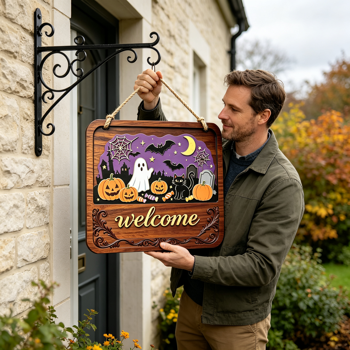 🏡Seasonal Interchangeable Wooden Welcome Sign Rustic Swap‑Out Inserts Door Hanger for Holiday Home Decor