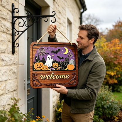 🏡Seasonal Interchangeable Wooden Welcome Sign Rustic Swap‑Out Inserts Door Hanger for Holiday Home Decor