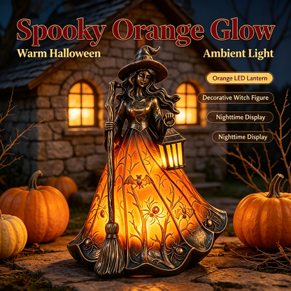 🧙‍♀️Halloween Witch Figurine LED Table Lamp, USB Powered Witch Statue Light for Halloween Tabletop Mantel Decor