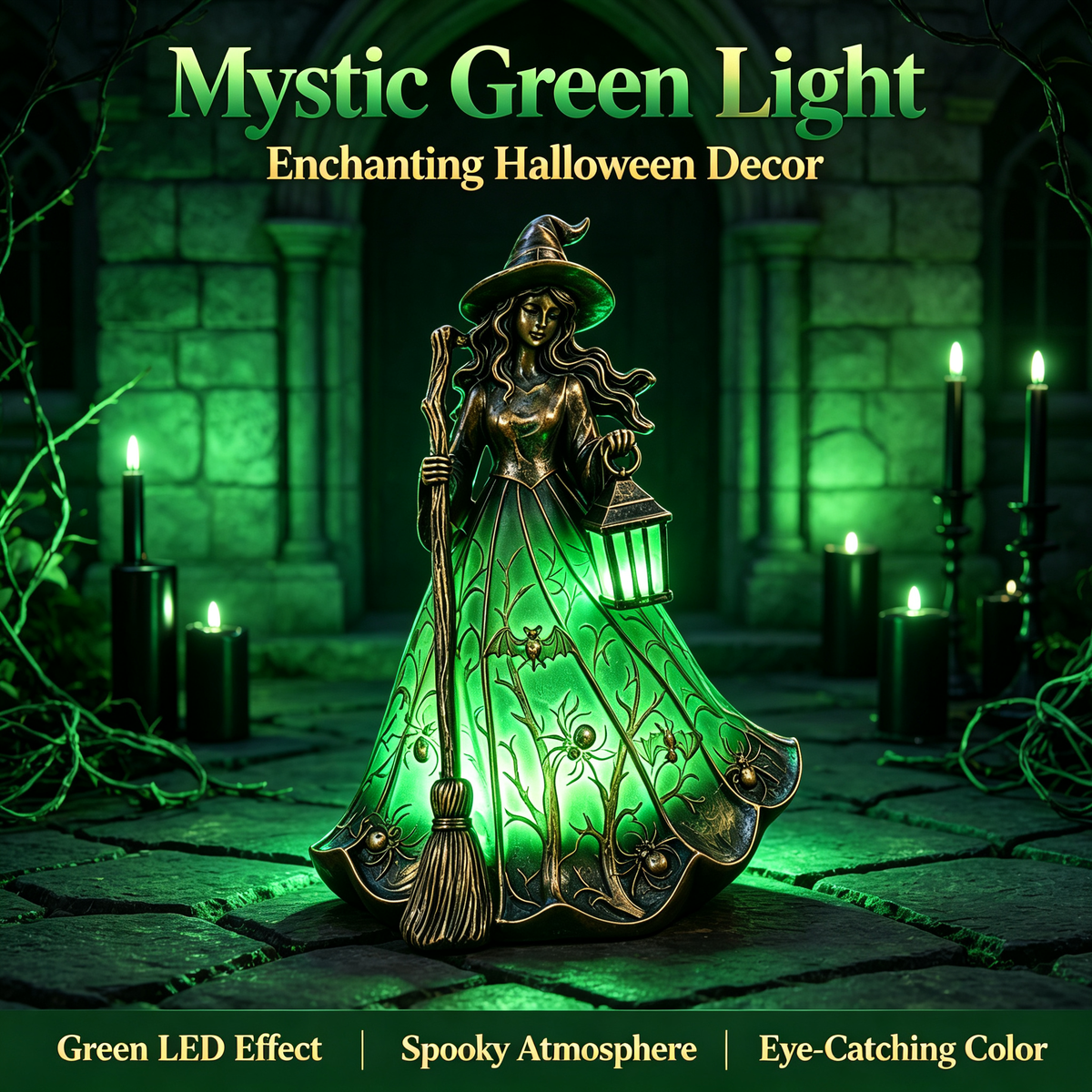 🧙‍♀️Halloween Witch Figurine LED Table Lamp, USB Powered Witch Statue Light for Halloween Tabletop Mantel Decor