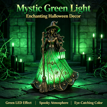 🧙‍♀️Halloween Witch Figurine LED Table Lamp, USB Powered Witch Statue Light for Halloween Tabletop Mantel Decor