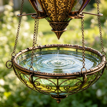 🌈 Stained Glass Hot Air Balloon Bird Feeder & Bird Bath Fountain 🐦