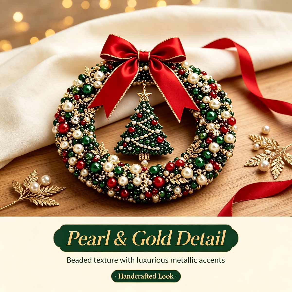 🎄 Christmas Pearl Beaded Wreath | DIY Christmas Decoration