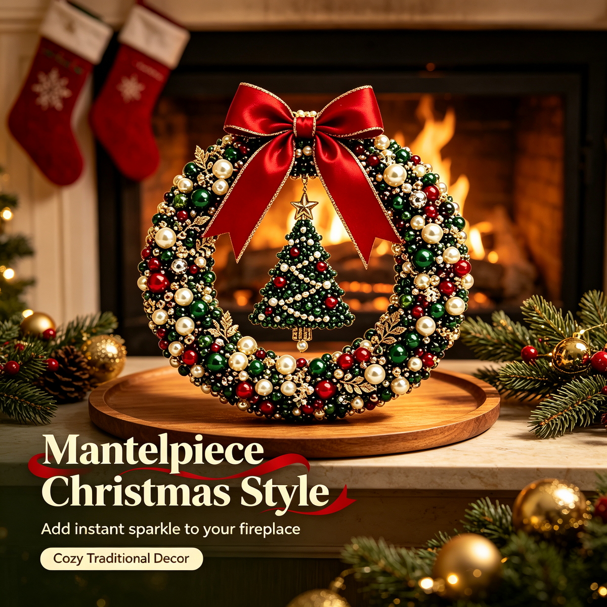 🎄 Christmas Pearl Beaded Wreath | DIY Christmas Decoration