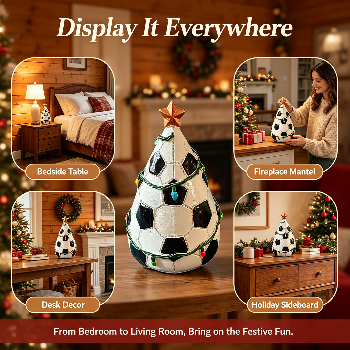 🎄 Sport Ball Mini Tabletop Christmas Tree Ornament | Resin Holiday Desktop Figurine, Christmas Gift for Sports Fans