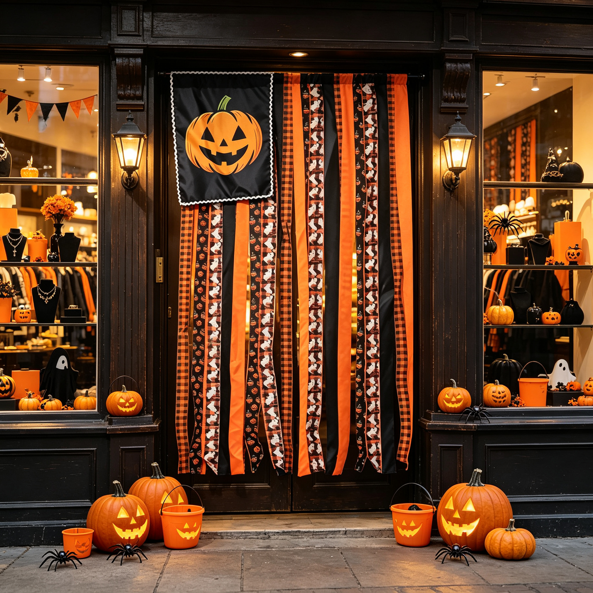 🎃 Halloween Pumpkin Streamer Door Banner | Ghost & Plaid Fabric Hanging Curtain, Spooky Porch Entryway Decor for Halloween Party