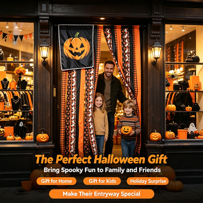 🎃 Halloween Pumpkin Streamer Door Banner | Ghost & Plaid Fabric Hanging Curtain, Spooky Porch Entryway Decor for Halloween Party