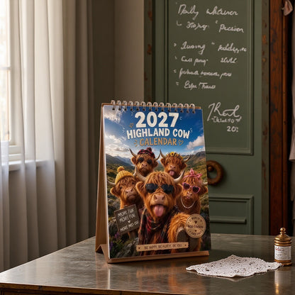 2027 Funny Highland Cow Wall Calendar A4 Hanging Calendar