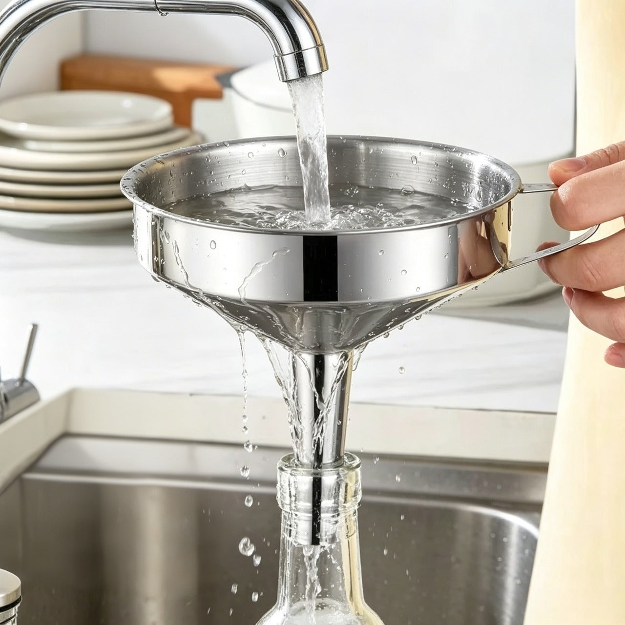 🥘Stainless Steel Kitchen Funnel With Detachable Filter Strainer