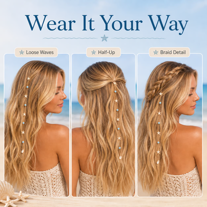 🌊⭐Beachy Mermaid Hair Accent Clip (Featuring blue bead accents, starfish, and shell charms)