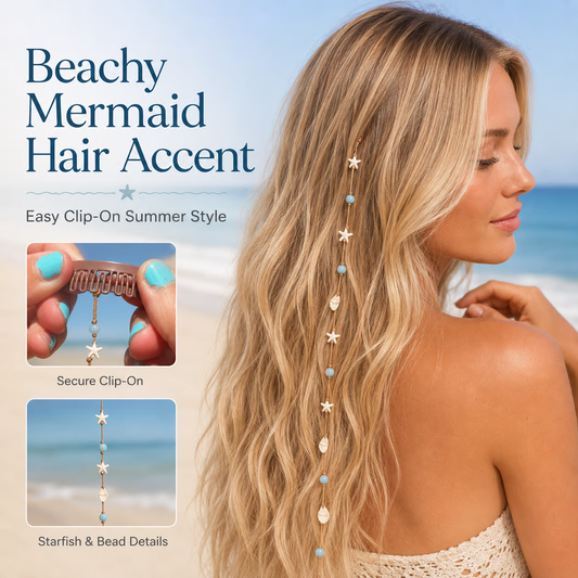 🌊⭐Beachy Mermaid Hair Accent Clip (Featuring blue bead accents, starfish, and shell charms)