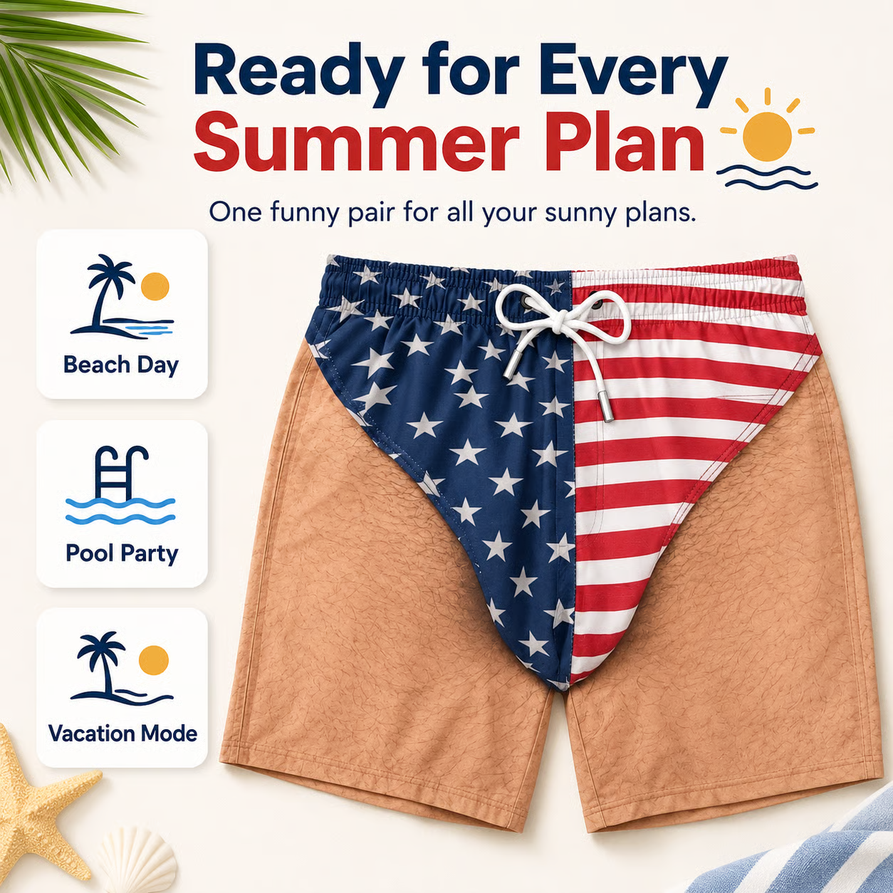 Funny Patriotic Men Swim Trunks - Personalized Summer Vacation And Travel Gifts For Men