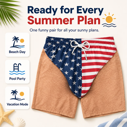 Funny Patriotic Men Swim Trunks - Personalized Summer Vacation And Travel Gifts For Men