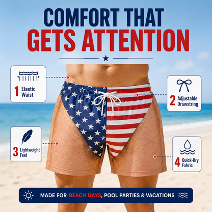Funny Patriotic Men Swim Trunks - Personalized Summer Vacation And Travel Gifts For Men