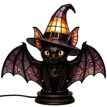 🔥Exclusive Limited Item 👍🔥50%OFF🐈🐱 Tiffany-Style Witch & Black Cat Table Lamp | Gothic Halloween Decorative Night Light