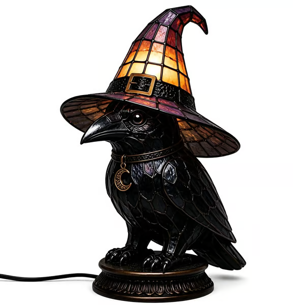 🔥Exclusive Limited Item 👍🔥50%OFF🐈🐱 Tiffany-Style Witch & Black Cat Table Lamp | Gothic Halloween Decorative Night Light