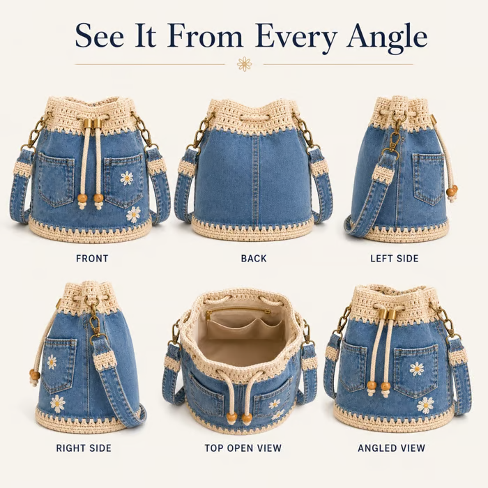 ✨👜Denim Crochet Bucket Bag