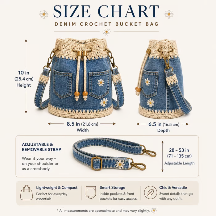 ✨👜Denim Crochet Bucket Bag