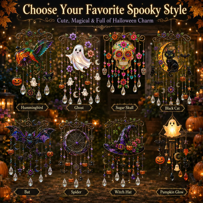 🎃💎Halloween Crystal Wind Chime – Colorful Acrylic Hanging Garden Decoration