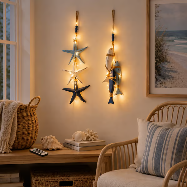 ⭐2026 HOT SALE🐟🌊Lighted Coastal Wooden Starfish & Fish Hanging Decor