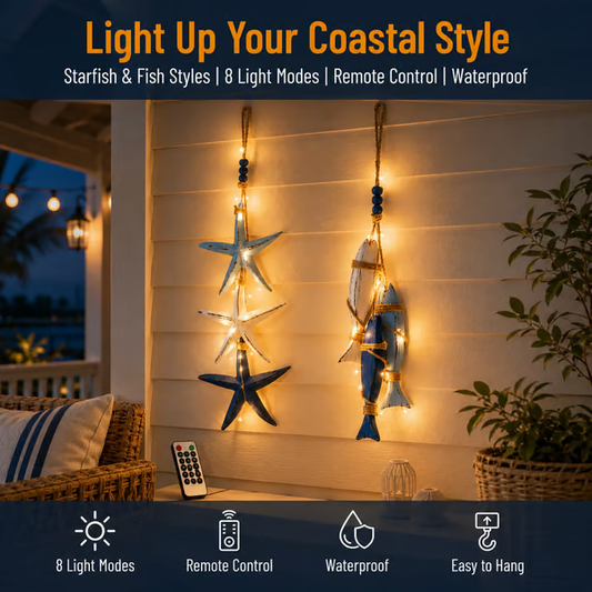 ⭐2026 HOT SALE🐟🌊Lighted Coastal Wooden Starfish & Fish Hanging Decor