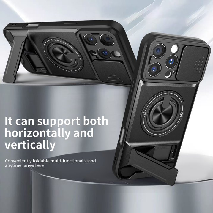 🛡️ Magnetic MagSafe Phone Case | Slide Camera Cover + Multi-Angle Kickstand & Ring Holder