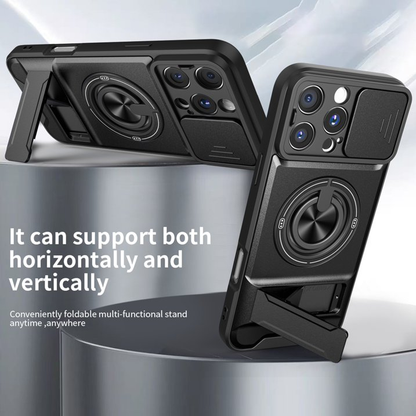 🛡️ Magnetic MagSafe Phone Case | Slide Camera Cover + Multi-Angle Kickstand & Ring Holder