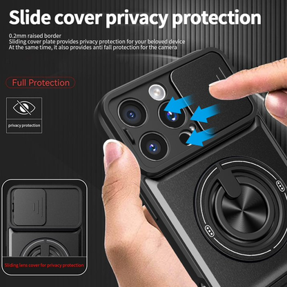 🛡️ Magnetic MagSafe Phone Case | Slide Camera Cover + Multi-Angle Kickstand & Ring Holder