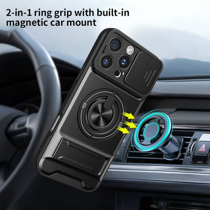 🛡️ Magnetic MagSafe Phone Case | Slide Camera Cover + Multi-Angle Kickstand & Ring Holder