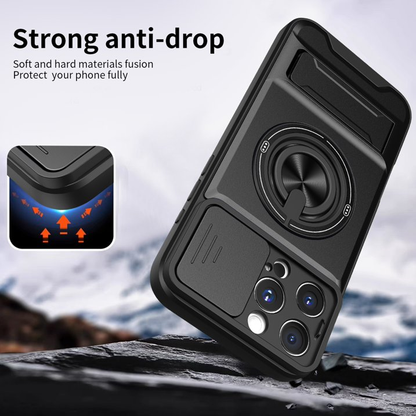 🛡️ Magnetic MagSafe Phone Case | Slide Camera Cover + Multi-Angle Kickstand & Ring Holder