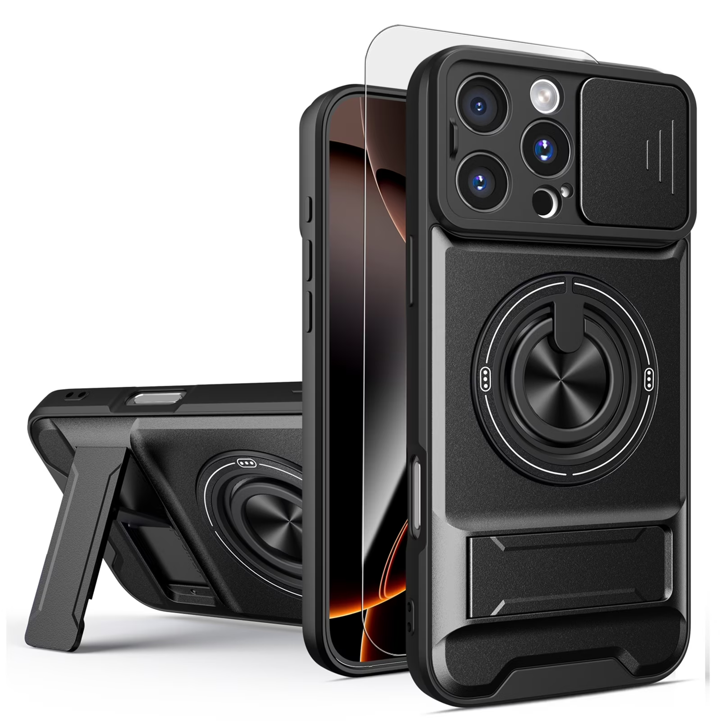 🛡️ Magnetic MagSafe Phone Case | Slide Camera Cover + Multi-Angle Kickstand & Ring Holder
