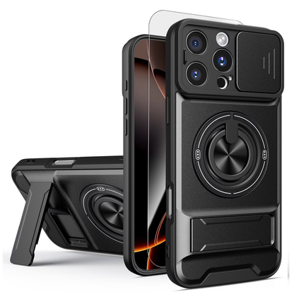 🛡️ Magnetic MagSafe Phone Case | Slide Camera Cover + Multi-Angle Kickstand & Ring Holder