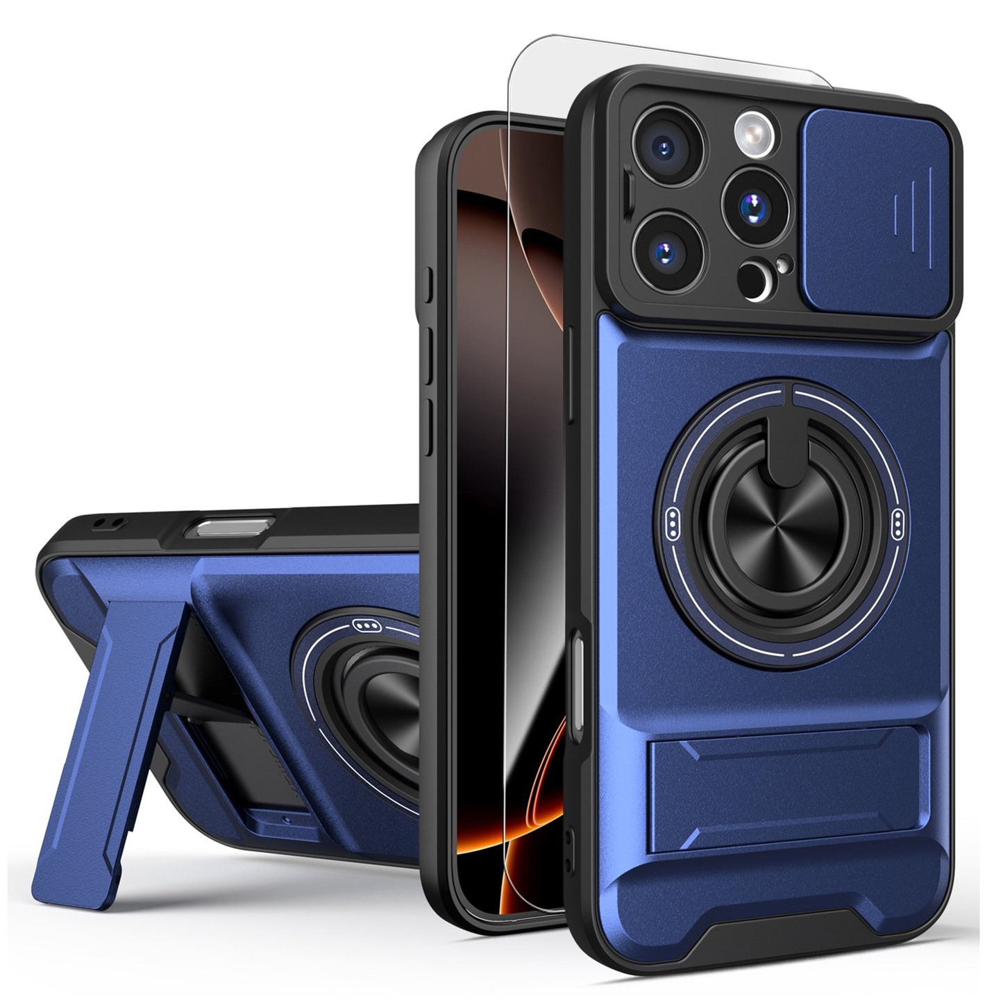 🛡️ Magnetic MagSafe Phone Case | Slide Camera Cover + Multi-Angle Kickstand & Ring Holder