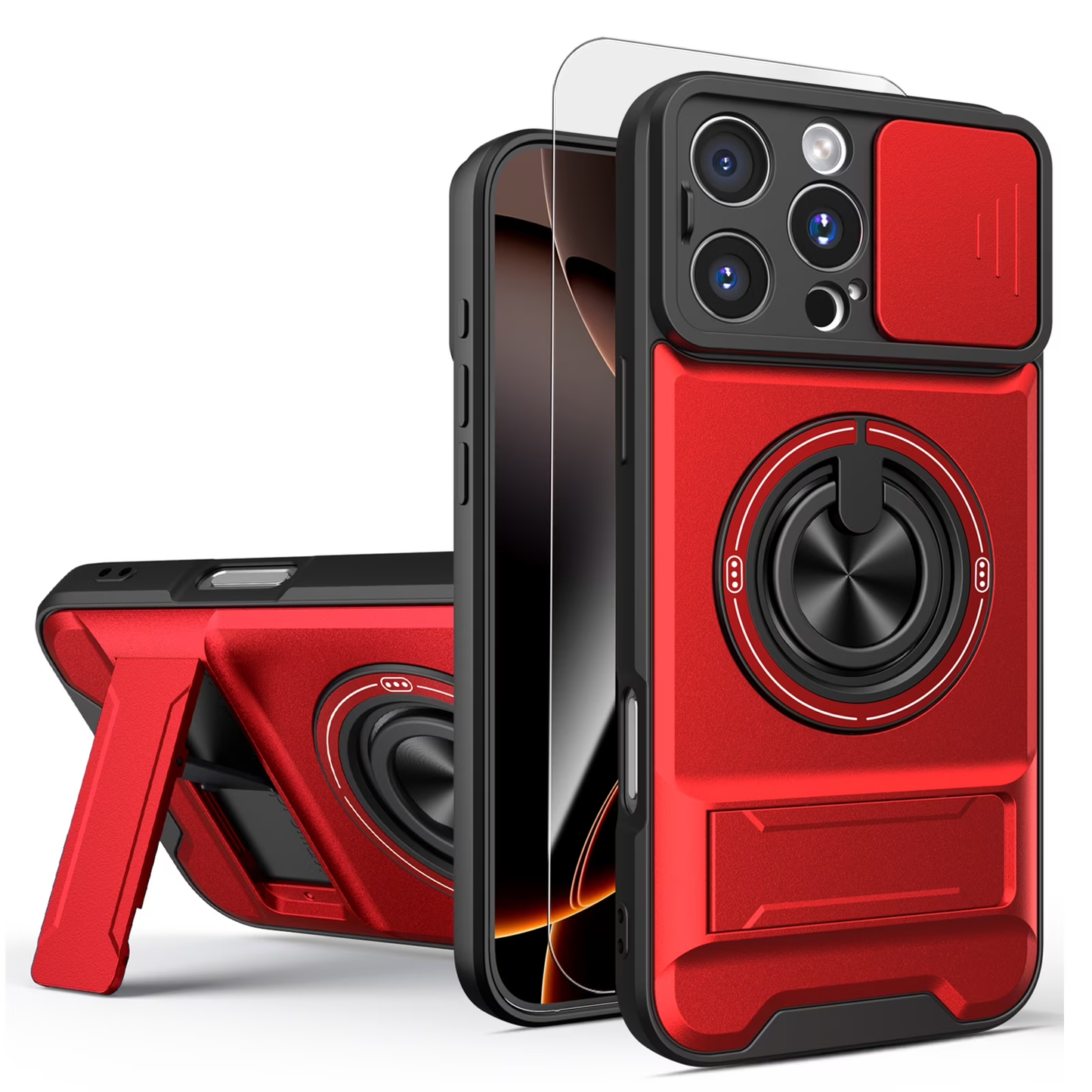🛡️ Magnetic MagSafe Phone Case | Slide Camera Cover + Multi-Angle Kickstand & Ring Holder