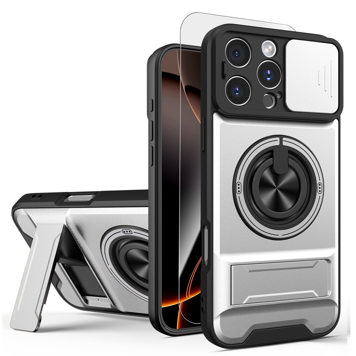 🛡️ Magnetic MagSafe Phone Case | Slide Camera Cover + Multi-Angle Kickstand & Ring Holder