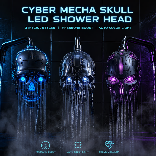 Cyber Mecha Skull Color Changing LED Pressure Boost Shower Head