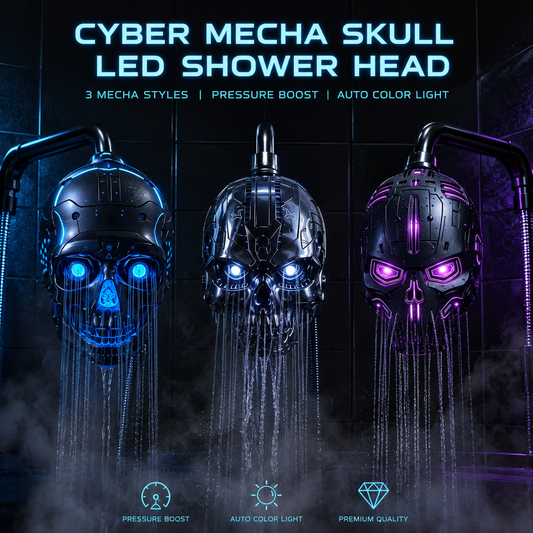 Cyber Mecha Skull Color Changing LED Pressure Boost Shower Head