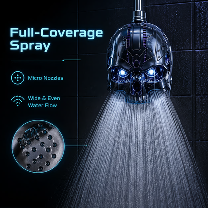Cyber Mecha Skull Color Changing LED Pressure Boost Shower Head