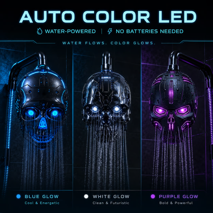 Cyber Mecha Skull Color Changing LED Pressure Boost Shower Head