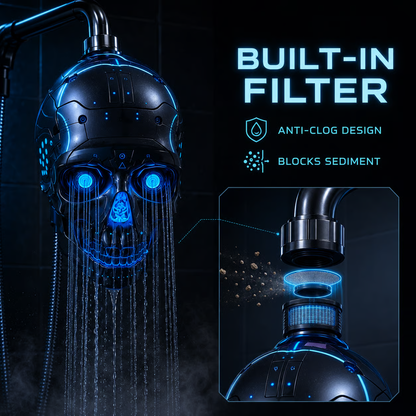Cyber Mecha Skull Color Changing LED Pressure Boost Shower Head